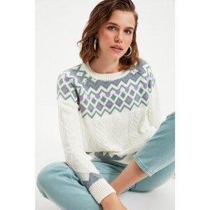 Trendyol Ecru Jacquard Crew Neck Knitwear Sweater