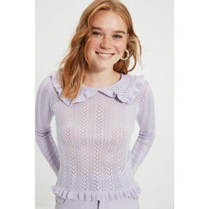 Trendyol Lilac Openwork Collar Detailed Knitwear Sweater