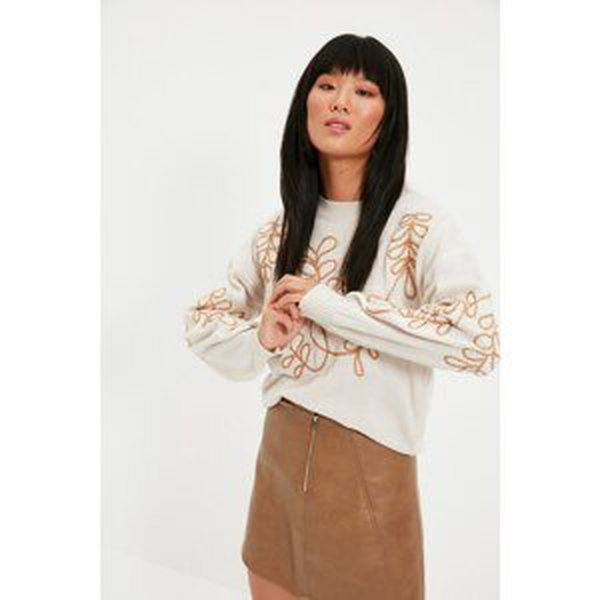 Trendyol Stone Embroidered Knitwear Sweater