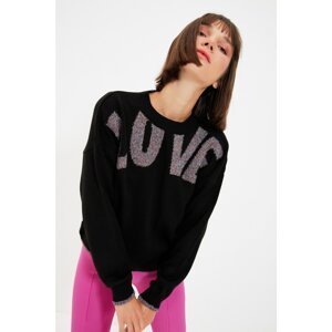 Trendyol Black Glitter Detailed Jacquard Knitwear Sweater