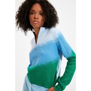 Trendyol Light Blue Zipper Detailed Knitwear Pullover Sweater