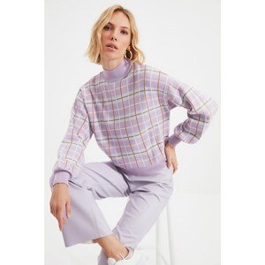 Trendyol Lilac Stand Collar Jacquard Knitwear Sweater