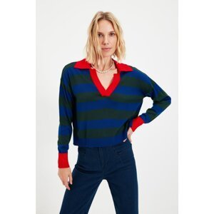 Trendyol Red Polo Collar Color Block Knitwear Sweater