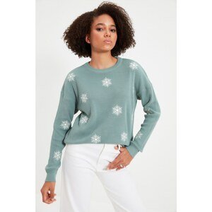 Trendyol Mint Snow Embroidered Knitwear Sweater