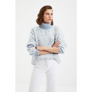 Trendyol Blue Turtleneck Jacquard Knitwear Sweater