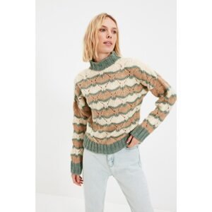 Trendyol Mint Color Block Openwork Knitwear Sweater