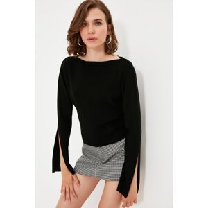 Black Women's Lightweight Sweater with Slit on The Sleeve Trendyol - Women