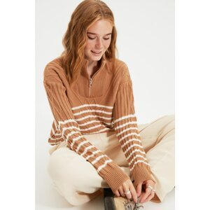Trendyol Camel Zipper Detailed Knitwear Sweater