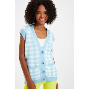 Trendyol Blue Button Detailed Jacquard Knitwear Cardigan