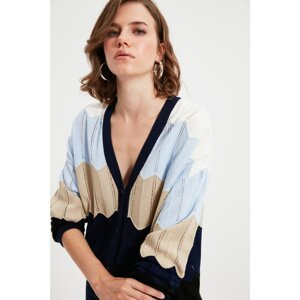 Trendyol Blue Color Block Knitwear Cardigan