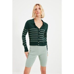 Trendyol Emerald Green Polo Neck Striped Knitwear Cardigan