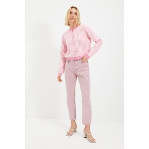 Trendyol Pink Gingham Jacquard Knitwear Cardigan