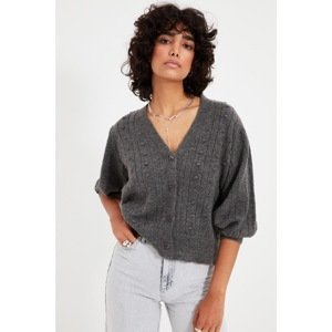 Trendyol Anthracite Heart Buttons Knitwear Cardigan
