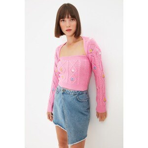 Trendyol Pink Embroidered Suit Cardigan