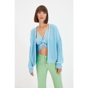 Trendyol Blue Knitted Detailed Blouse Cardigan Knitwear Suit