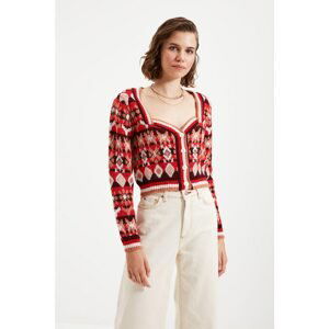 Trendyol Claret Red Jacquard Crop Knitwear Cardigan