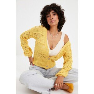 Trendyol Yellow Openwork Jewel Button Detailed Knitwear Cardigan