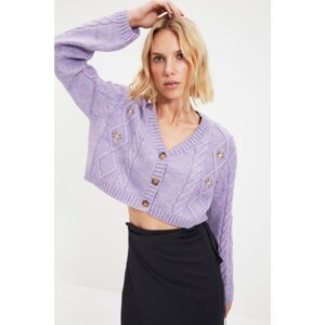 Trendyol Lilac Embroidery Detailed Crop Knitwear Cardigan
