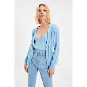 Trendyol Blue Knitted Detailed Blouse - Cardigan Knitwear Suit