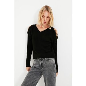 Trendyol Black Cutout Detailed Knitwear Sweater