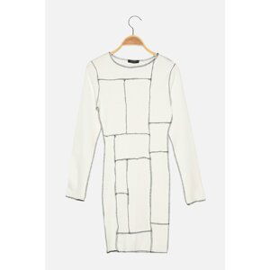 Trendyol White Stitching Detailed Knitted Dress