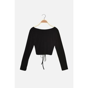 Trendyol Black Ruffle Detailed Cut Out Detailed Knitted Blouse Blouse