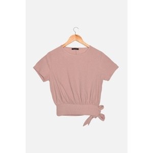 Trendyol Rose Dried Short Sleeve Tie Detailed Knitted Blouse