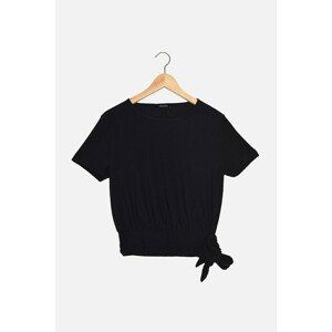 Trendyol Navy Blue Short Sleeve Tie Detailed Knitted Blouse