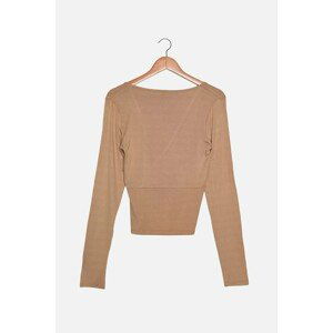 Trendyol Mink Double Breasted Collar Knitted Blouse