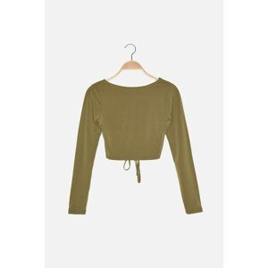 Trendyol Khaki Ruffle Detailed Cut Out Detailed Knitted Blouse Blouse
