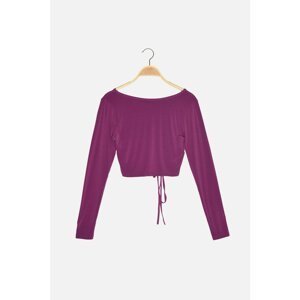 Trendyol Purple Ruffle Detailed Cut Out Detailed Knitted Blouse Blouse
