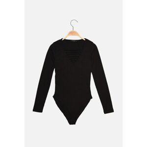 Trendyol Black Ribbed Fitted Decollete Knitted Body