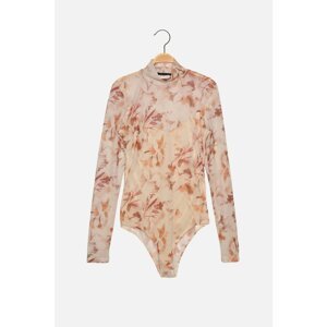 Trendyol Beige Printed Tulle Knitted Body
