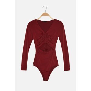 Trendyol Claret Red Cut Out Detailed Pleated Knitted Body