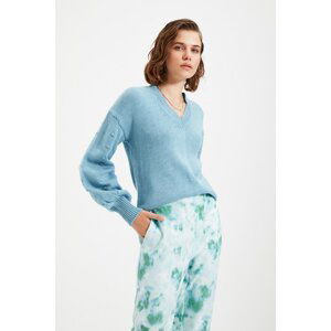 Trendyol Light Blue V-Neck Knitwear Sweater