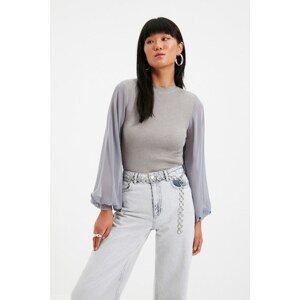 Trendyol Gray Chiffon Garnish Knitwear Sweater