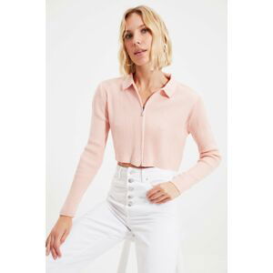 Trendyol Pink Crop Zippered Knitwear Cardigan