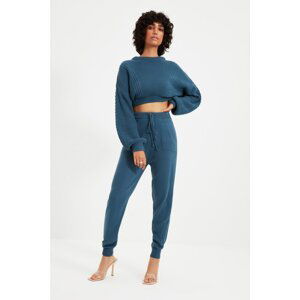 Trendyol Indigo Knitted Detailed Knitwear Bottom-Top Set