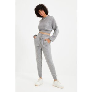 Trendyol Gray Knitted Detailed Knitwear Bottom-Top Set