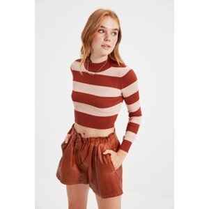 Trendyol Tile Crop Cotton Striped Knitwear Sweater