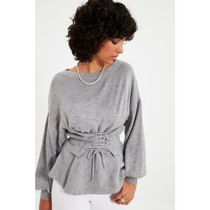 Trendyol Gray Corset Detailed Knitwear Sweater