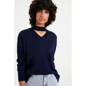 Trendyol Navy Blue Choker Collar Knitwear Sweater