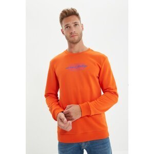 Trendyol Orange Men's Slim Fit Slogan Printed Sweatshirt