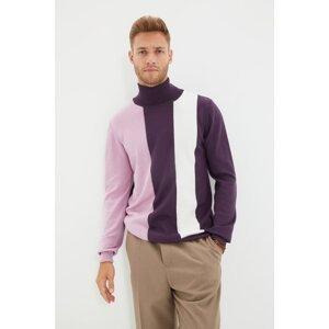 Trendyol Lilac Men's Slim Fit Turtleneck Color Block Pullover