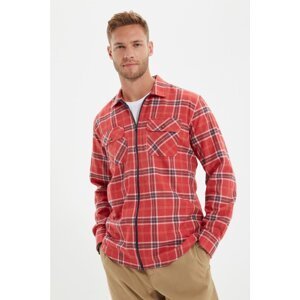 Trendyol Red Men Regular Fit Shirt Collar Zippered Double Pocket Covered Lumberjack Plaid Shirt