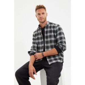 Trendyol Gray Men's Slim Fit Buttoned Collar Lumberjack Plaid Epaulet Shirt