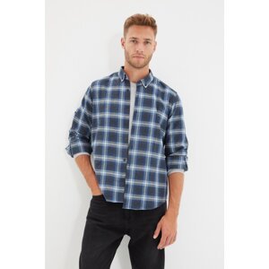 Trendyol Indigo Men's Slim Fit Buttoned Collar Long Sleeve Lumberjack Plaid Epaulet Shirt