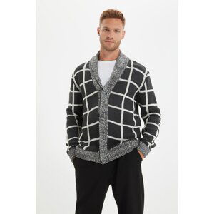 Trendyol Anthracite Men Plaid Shawl Collar Slim Fit Knitwear Cardigan