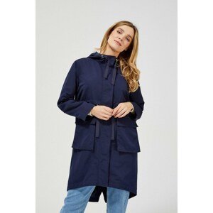 Long parka jacket with a hood, navy blue color