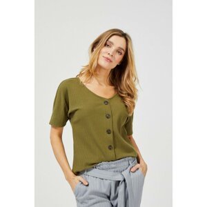 Ribbed blouse with decorative buttons - olive green